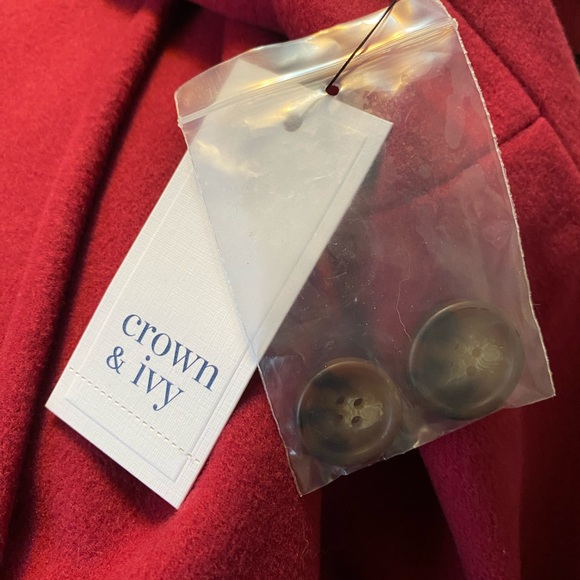 NWT- Crown & Ivy Women's Double-Breasted Red Pea Coat XXL in Cranberry - Picture 6 of 7